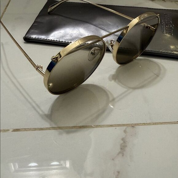 Alexander McQueen Sunglasses Gold Round Frames w Case - Oversized